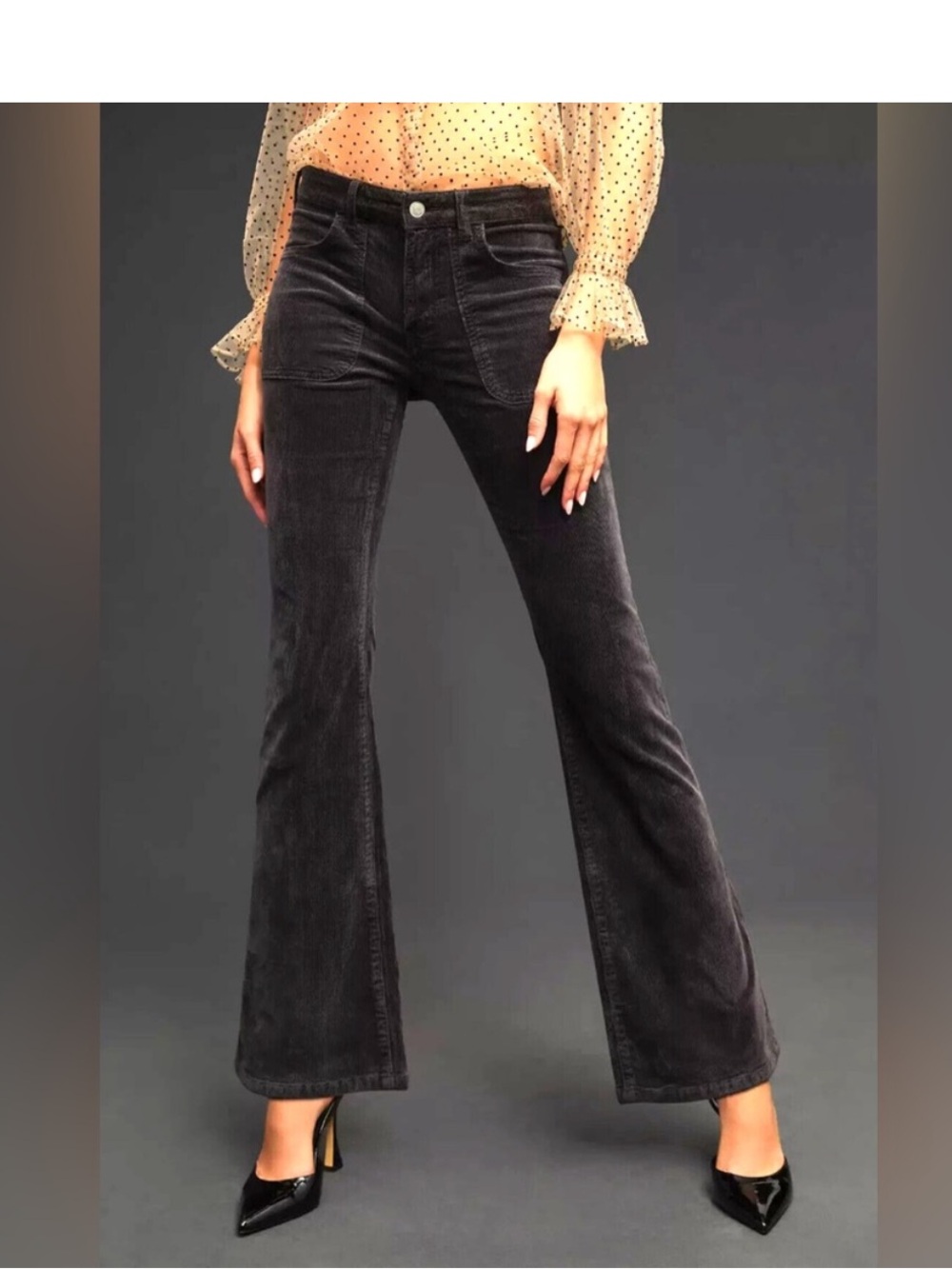 Anthropologie Pilcro Icon Flare Corduroy Pants in Black Mid Rise Size 28
